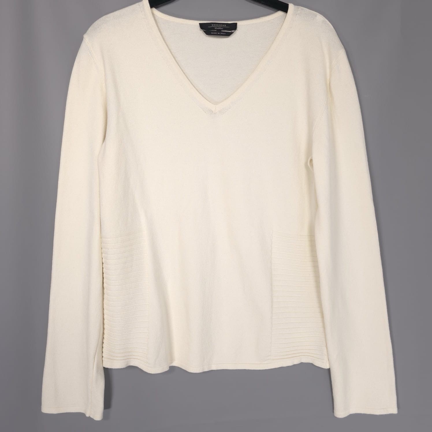 Max Mara Weekend Sweater Xl Women's Italy Made Cream V-Neck Pullover Knit Ivory
